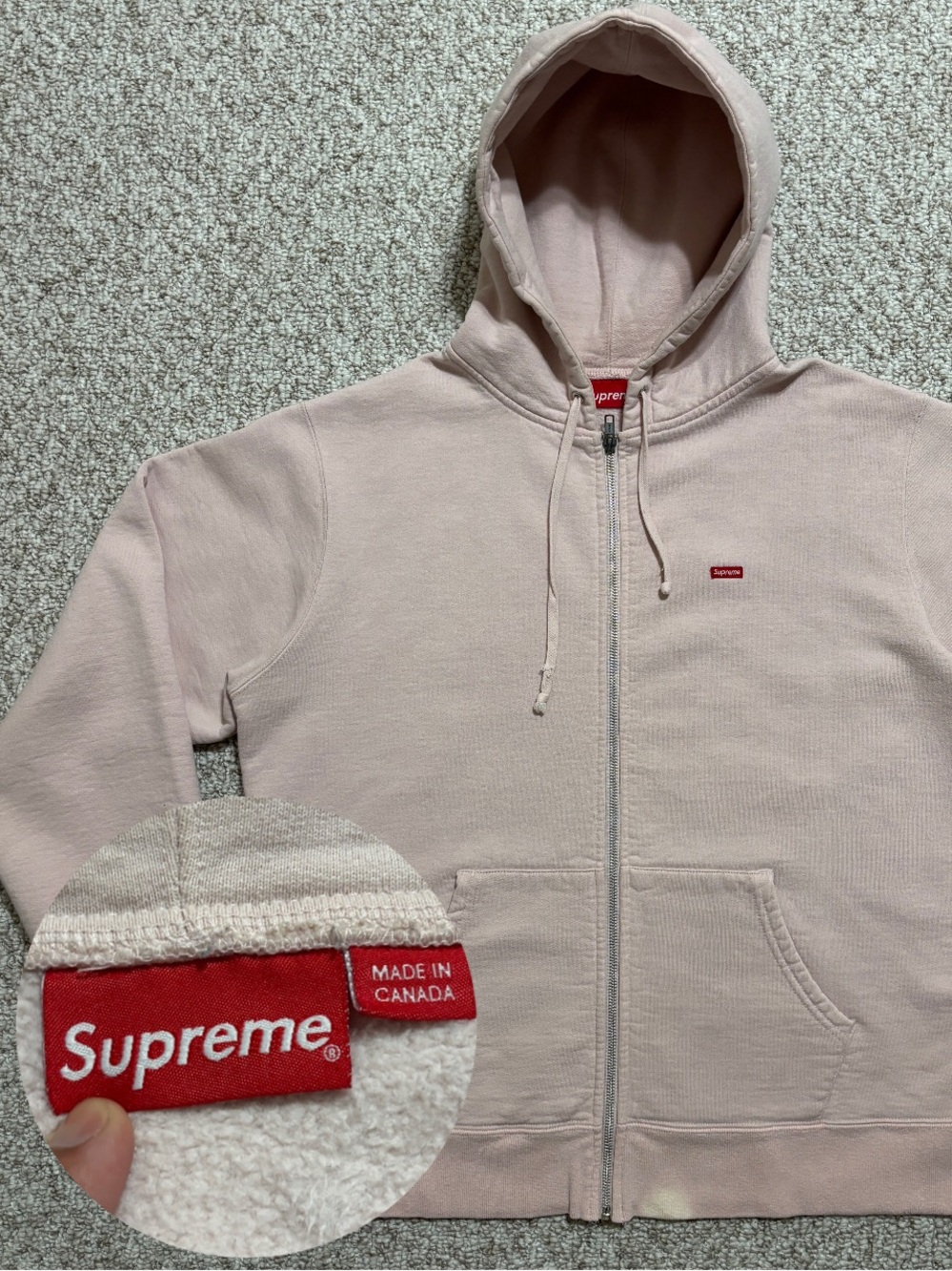 Supreme Small Box Logo Zip Up Hoodie Pink Large Made in Canada